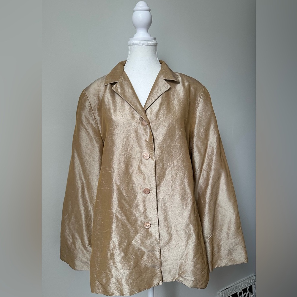RAFAELLA Vintage 100%‎ Silk Metallic Gold Collared Luxury Blazer Size 12